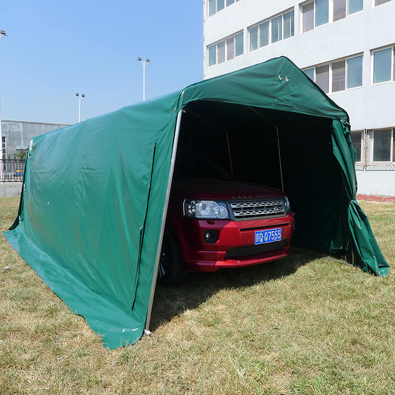 ที่พักพิงชั่วคราวโรงรถ PVC สีเขียวกันน้ำขนาด 3.3x6.1 ม. (11