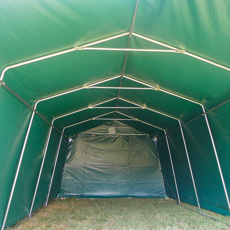 ที่พักพิงชั่วคราวโรงรถ PVC สีเขียวกันน้ำขนาด 3.3x6.1 ม. (11